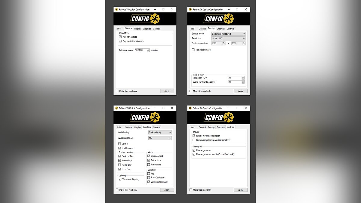 Fallout 76 — Редактор INI файлов / Редакторы и программы / Читы