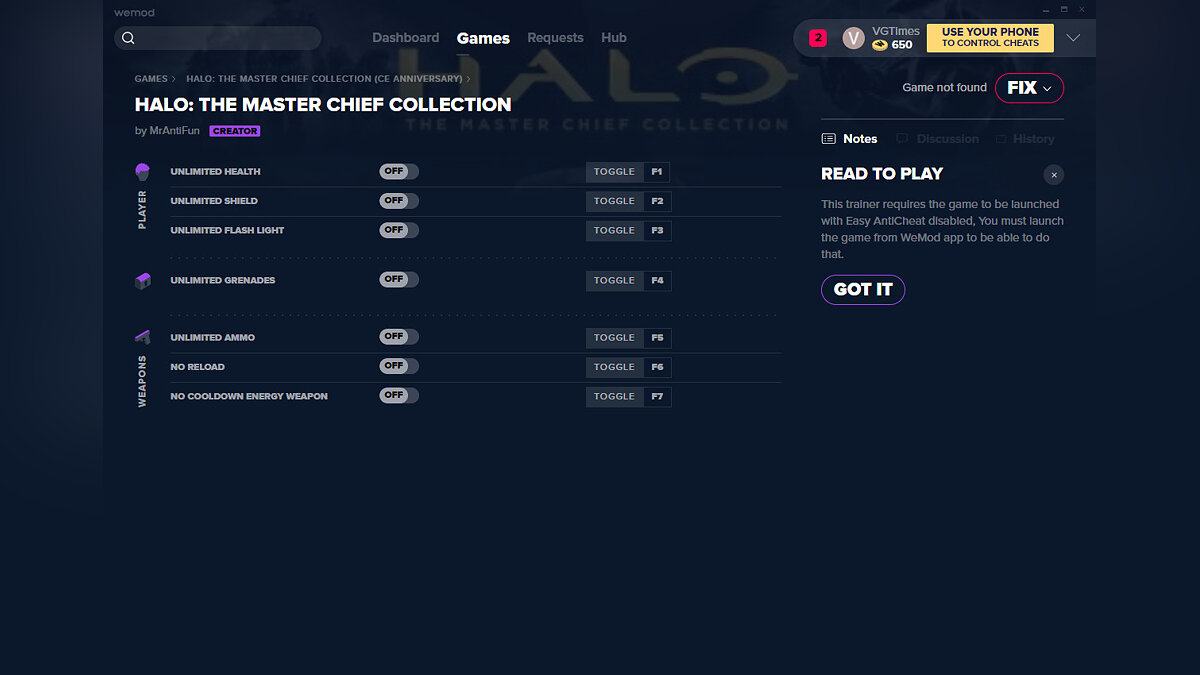 Halo: The Master Chief Collection — Трейнер (+7) от 23.04.2020 [WeMod]