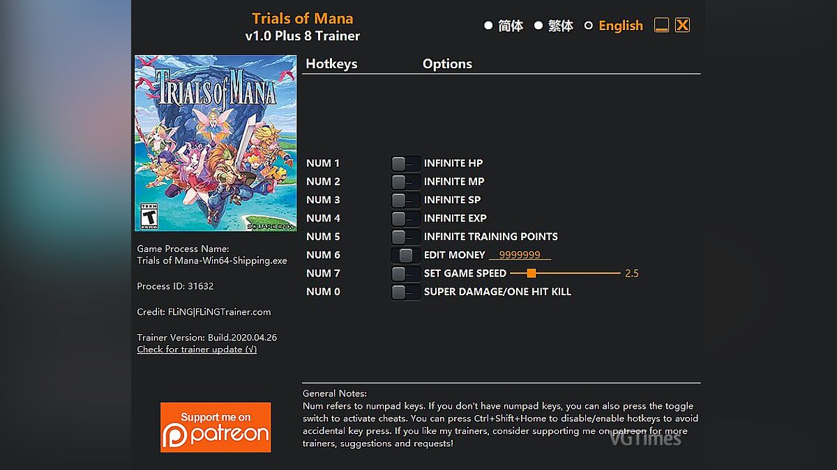 Trials of Mana — Трейнер (+8) [v1.0 / Update: 26.04.2020]