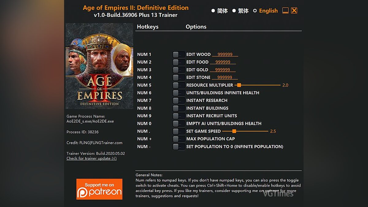 Age Of Empires 2: Definitive Edition — Трейнер (+13) [1.0 - Build.36906]
