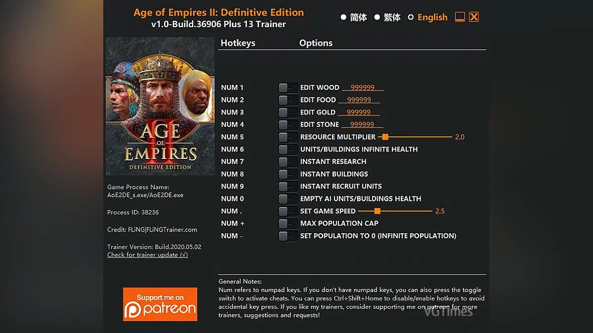 Age Of Empires 2: Definitive Edition — Трейнер (+13) [1.0 - Build.36906]