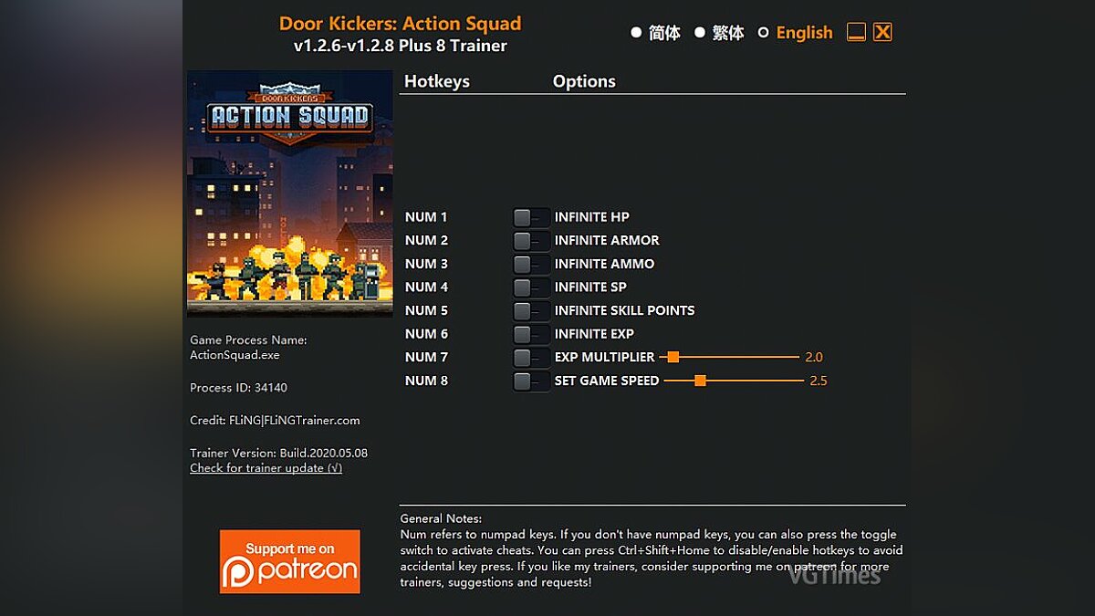 Door Kickers: Action Squad — Трейнер (+8) [1.2.6 - 1.2.8]