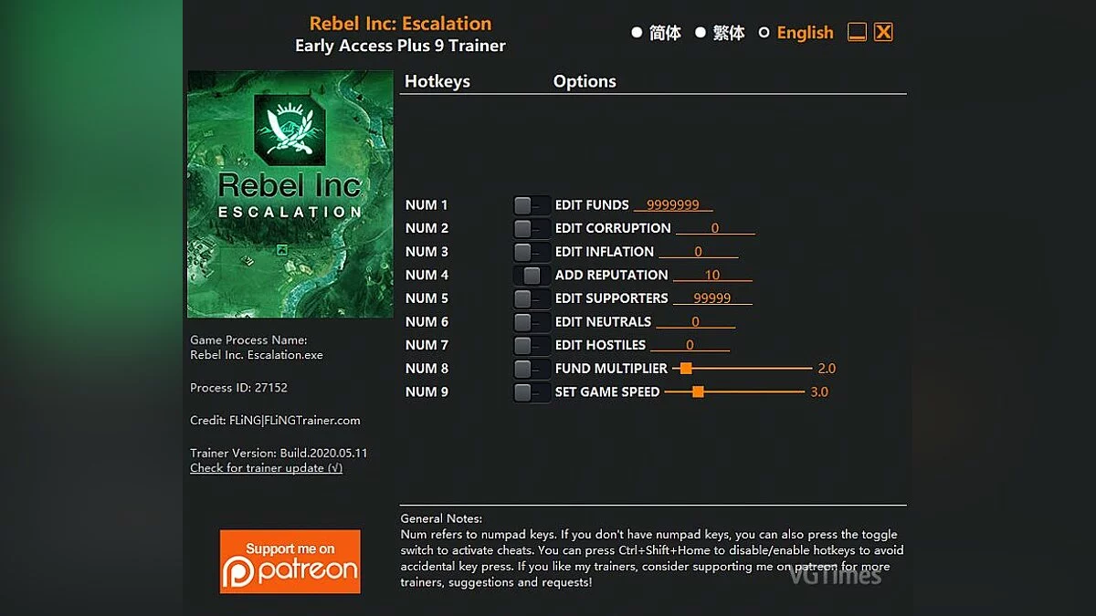 Rebel Inc: Escalation — Трейнер (+9) [EA: 12.05.2020]