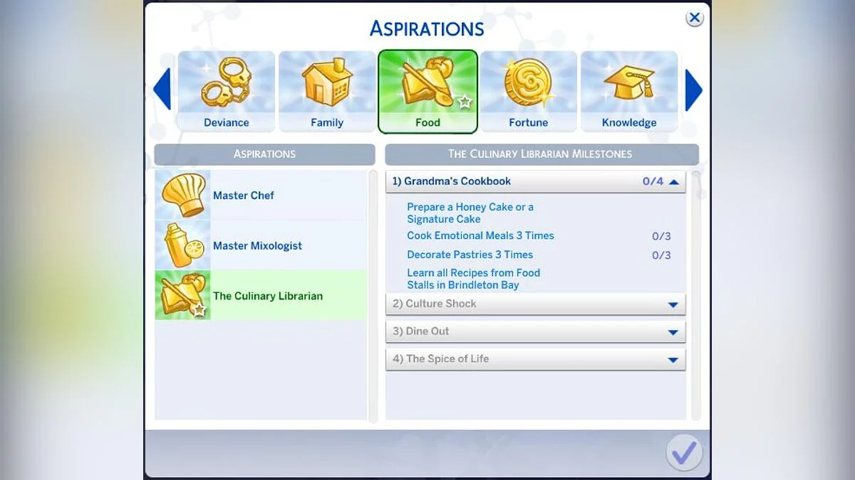 The Sims 4 — Жизненная цель - Кулинарный библиотекарь