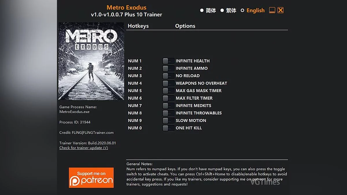 Metro Exodus — Трейнер (+10) [1.0 - 1.0.0.7]