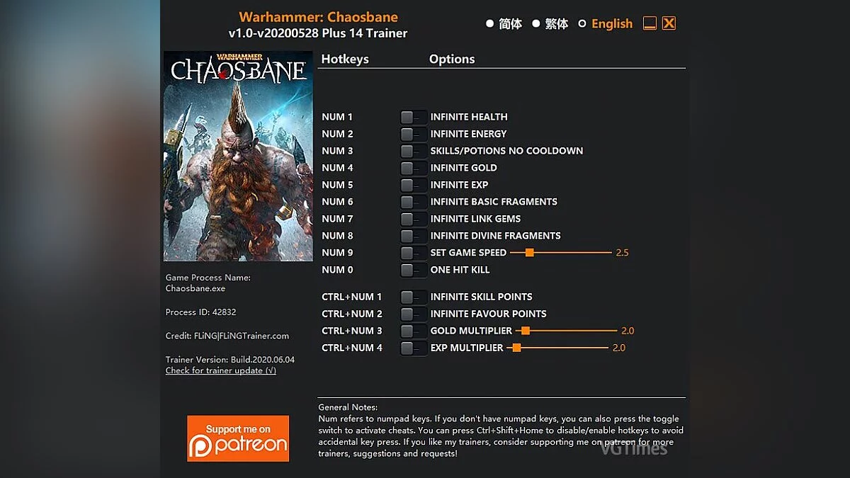 Warhammer: Chaosbane — Трейнер (+14) [1.0 - UPD: 28.05.2020]