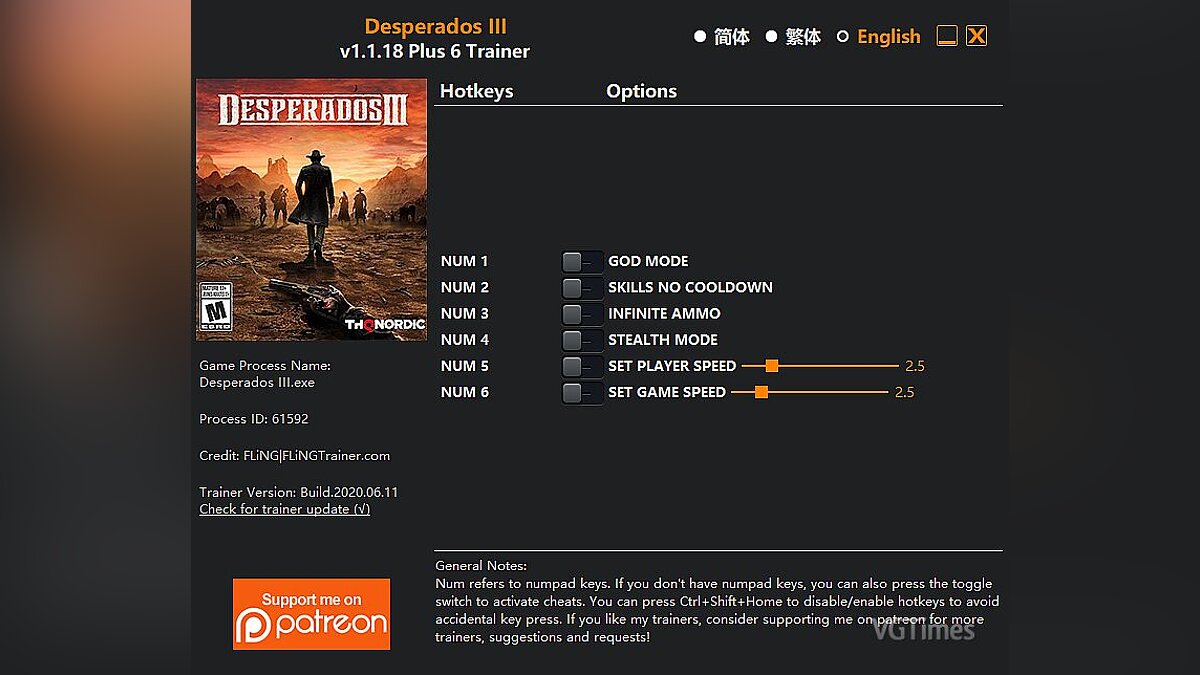 Desperados 3 — Трейнер (+6) [v1.1.18]