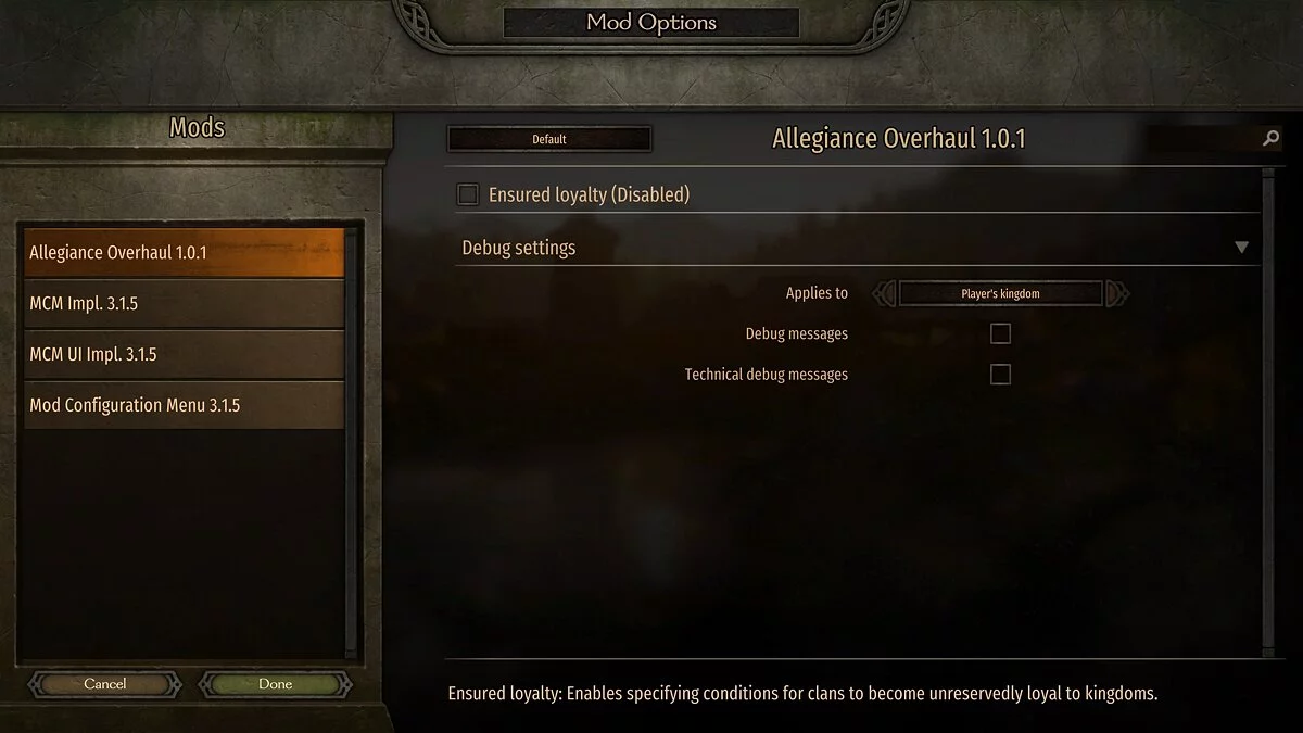 Mount & Blade 2: Bannerlord — Улучшенная система верности