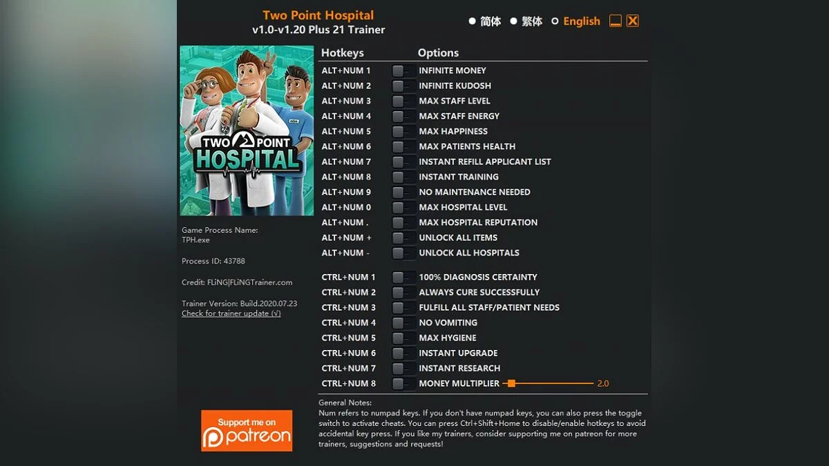 Two Point Hospital — Трейнер (+21) [1.0 - 1.20]