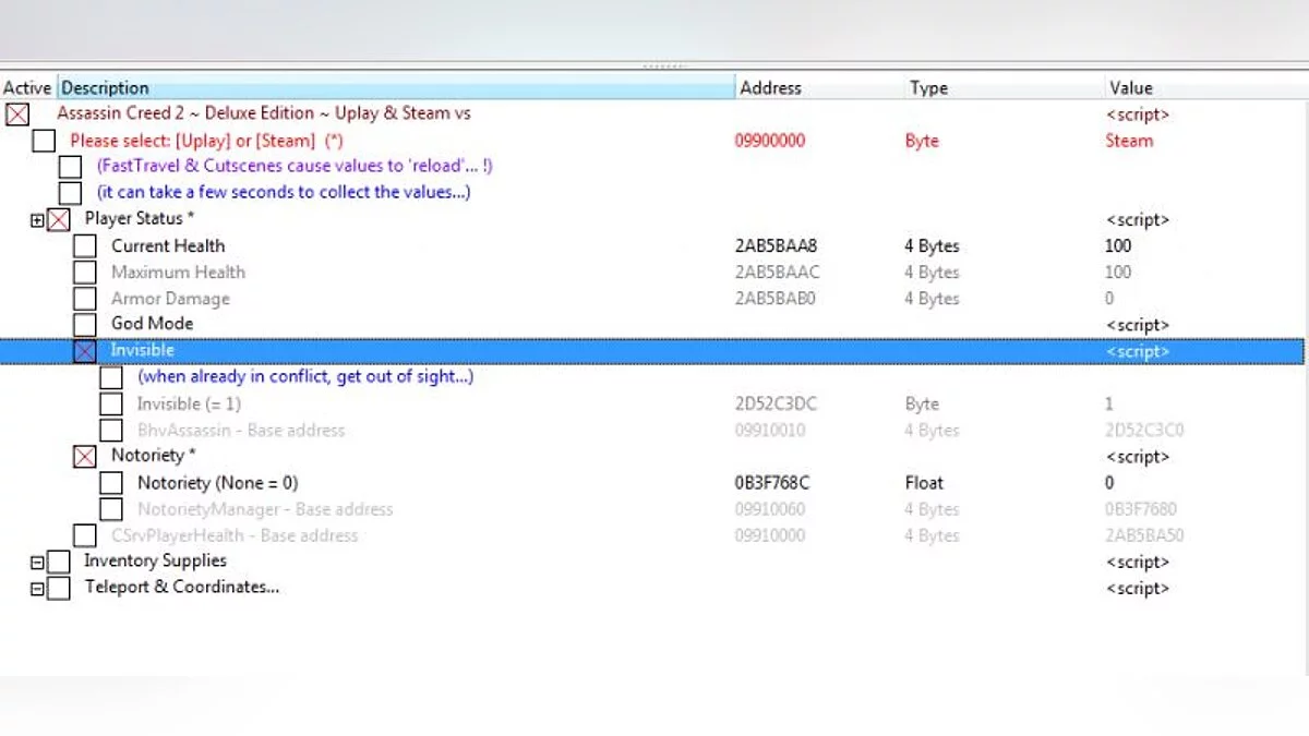 Assassin&#039;s Creed 2 — Таблица для Cheat Engine [UPD: 12.07.2020/6.6]