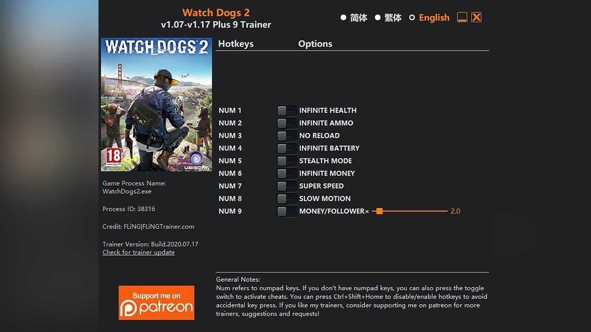 Watch Dogs 2 — Трейнер (+9) [1.07 - 1.17] — улучшенная версия