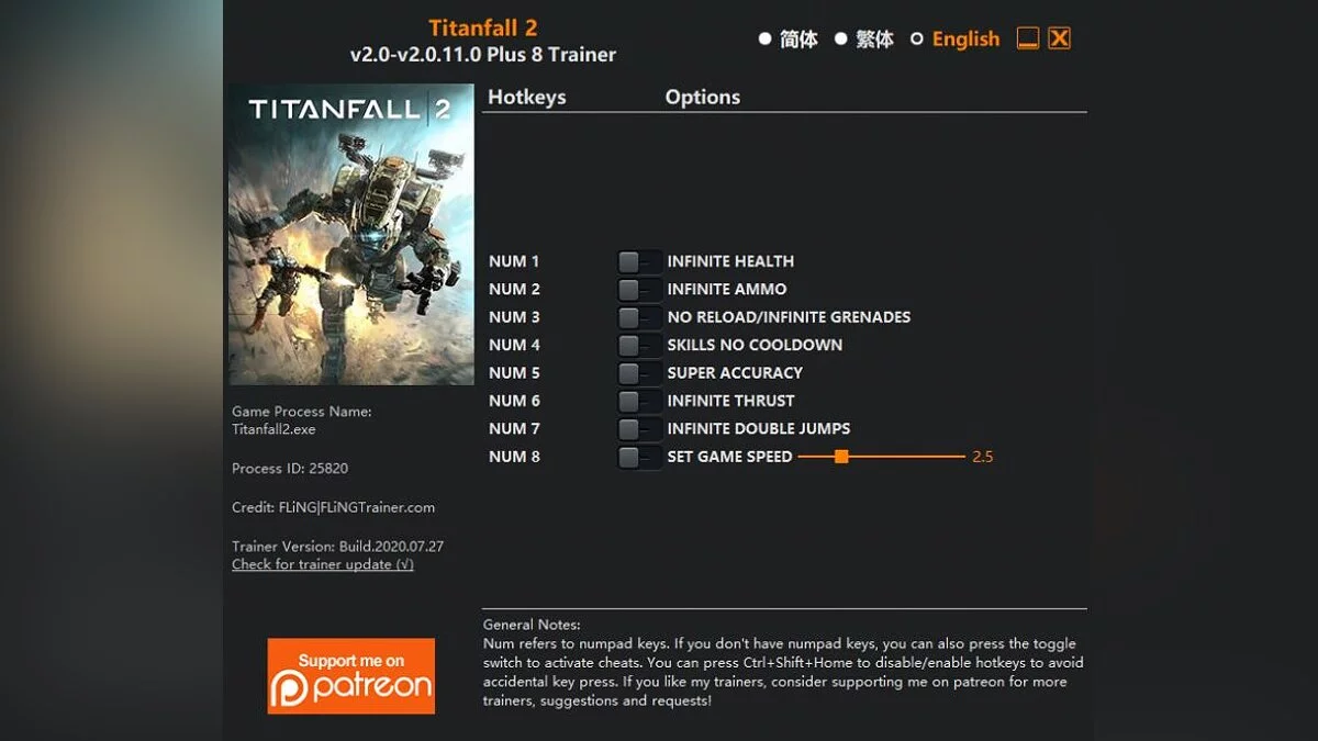 Titanfall 2 — Трейнер (+8) [2.0 - 2.0.11.0]