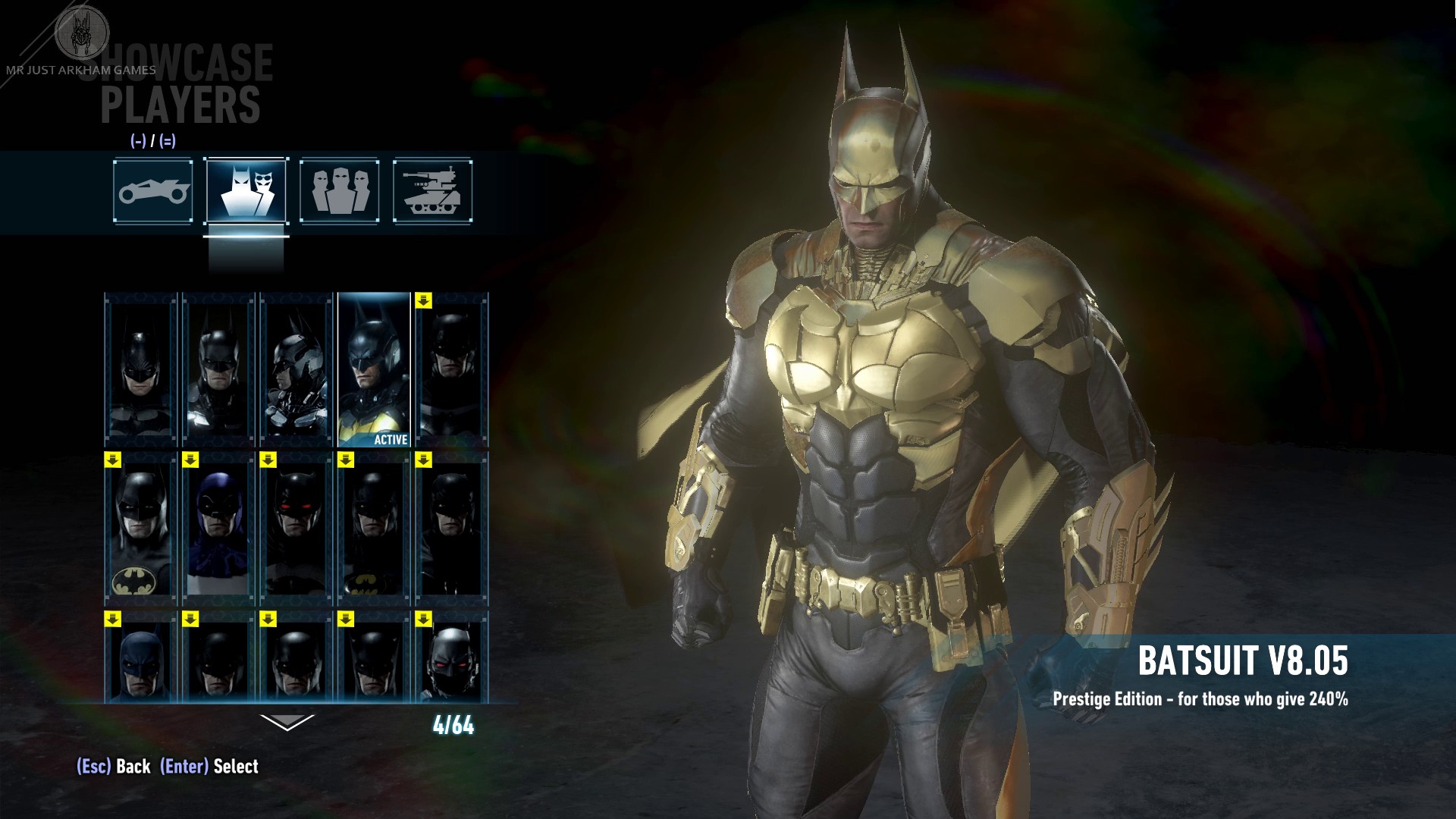 Как открыть костюмы. Batman Arkham Knight Бэткостюм v8.05. Batman Arkham Knight костюм 8.05. Batman Arkham Knight Batsuit v8.04. Моды на Бэтмен Аркхем кнайт.