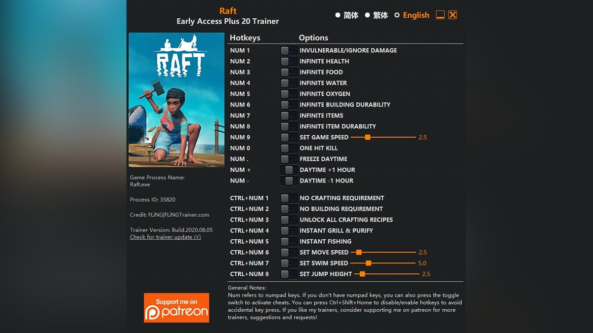 Raft — Трейнер (+20) [EA - UPD: 05.08.2020]