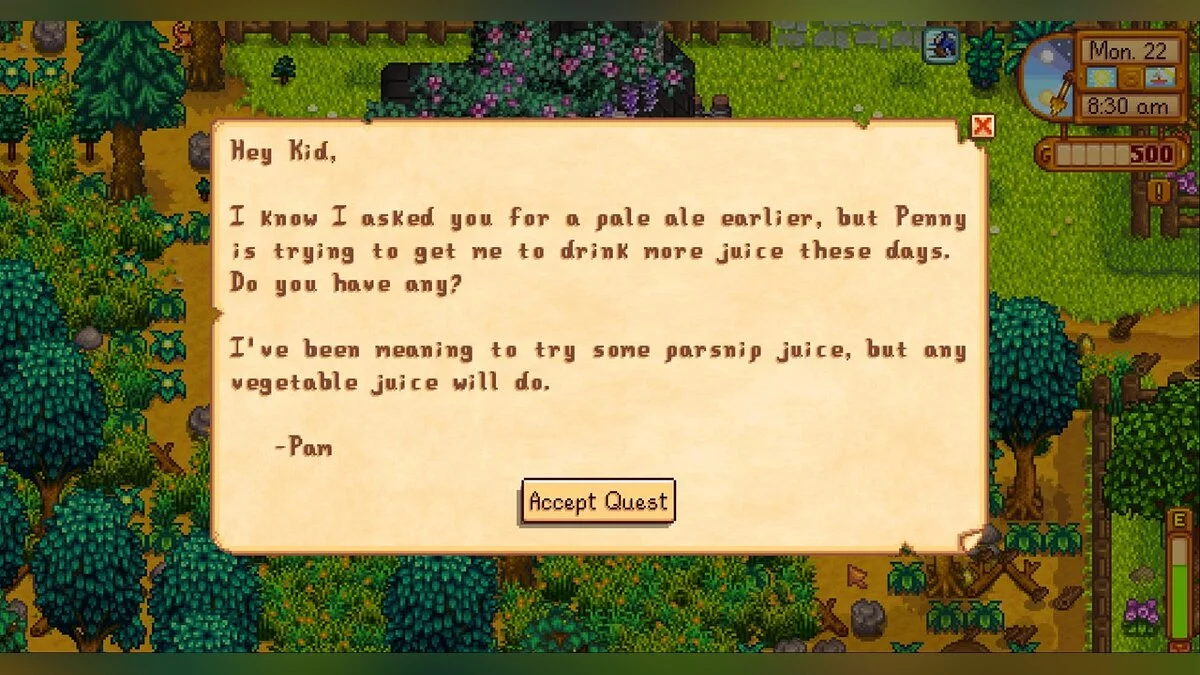 Stardew Valley — Изменение квеста - Пэм жаждет