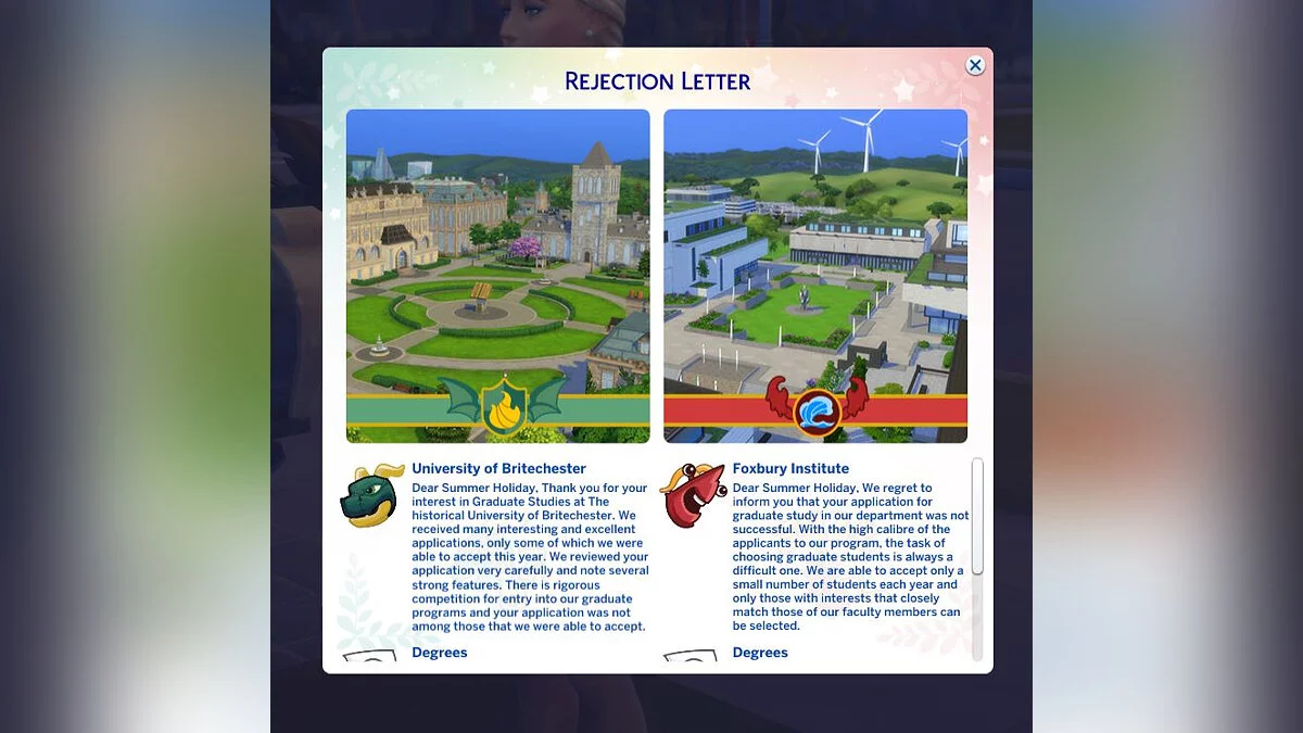 The Sims 4 — Отказ в приеме в университет