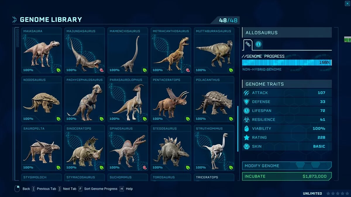 Jurassic World Evolution — Сохранение со всеми динозаврами