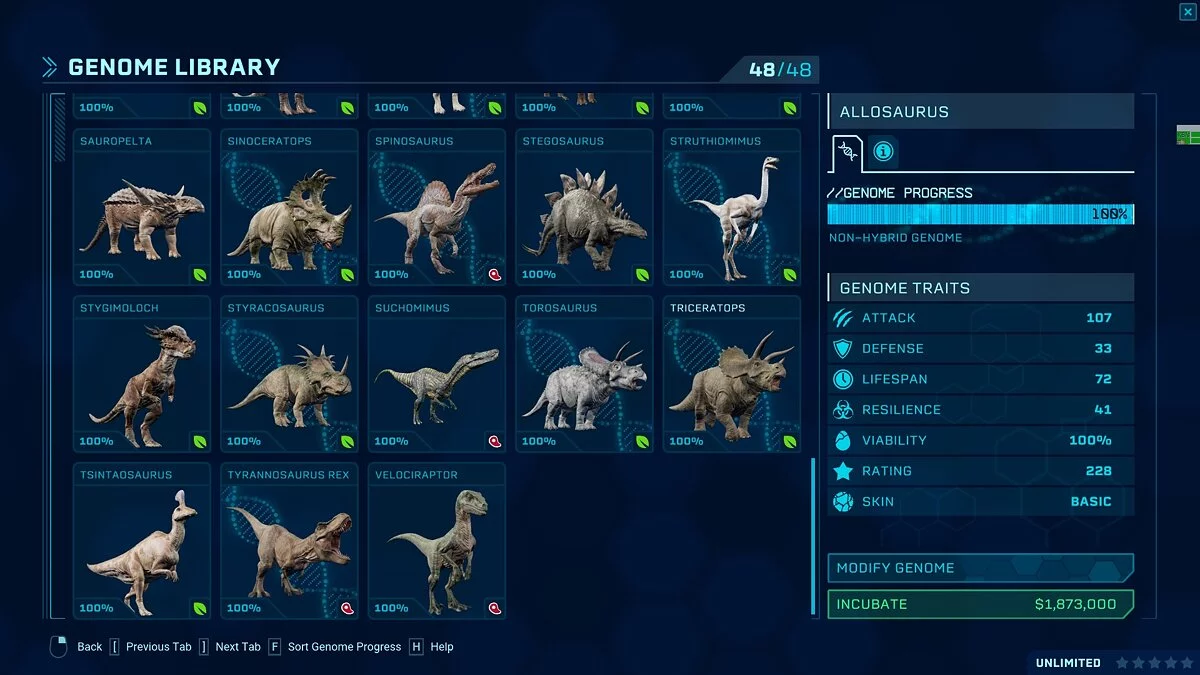 Jurassic World Evolution — Сохранение со всеми динозаврами