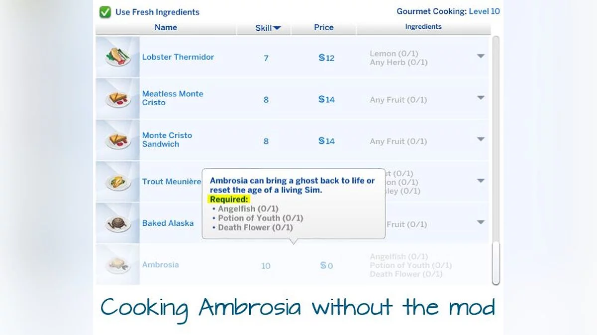 The Sims 4 — Необязательные ингредиенты для рецептов (08.10.2020)