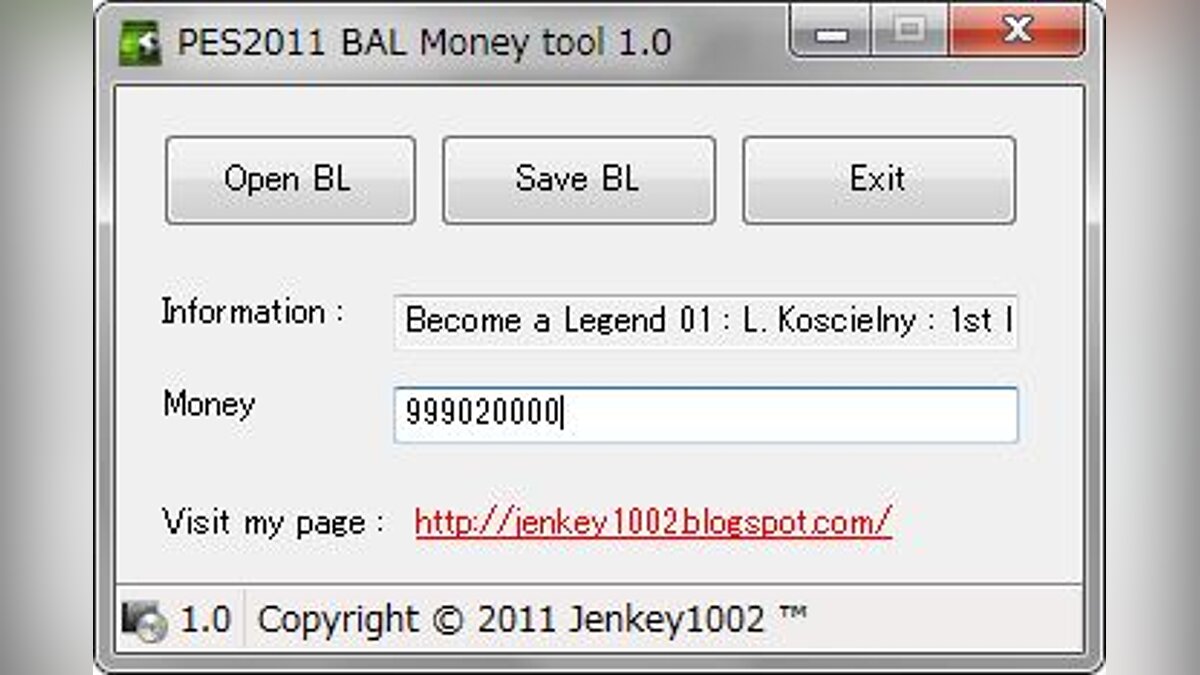 PES 2011: Pro Evolution Soccer — Редактор Денег в режиме "Стать Легендой" / BAL Money Tool [1.0]