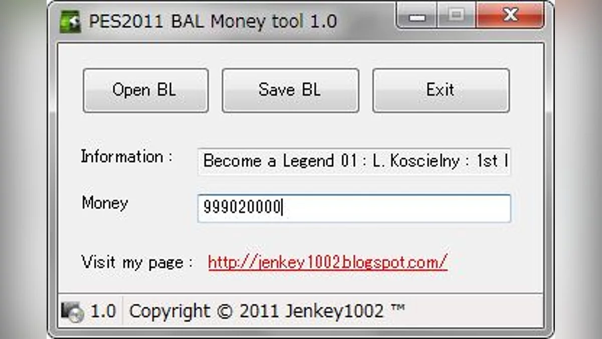 PES 2011: Pro Evolution Soccer — Редактор Денег в режиме "Стать Легендой" / BAL Money Tool [1.0]