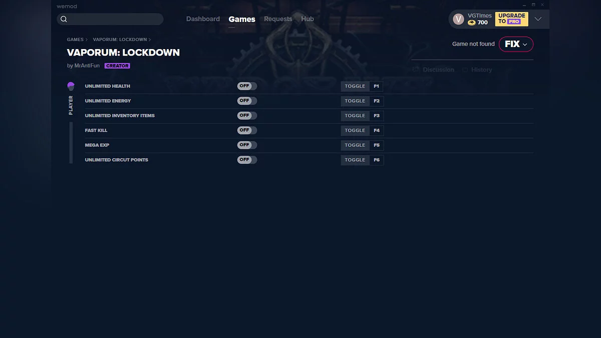 Vaporum: Lockdown — Трейнер (+6) от 15.10.2020 [WeMod]