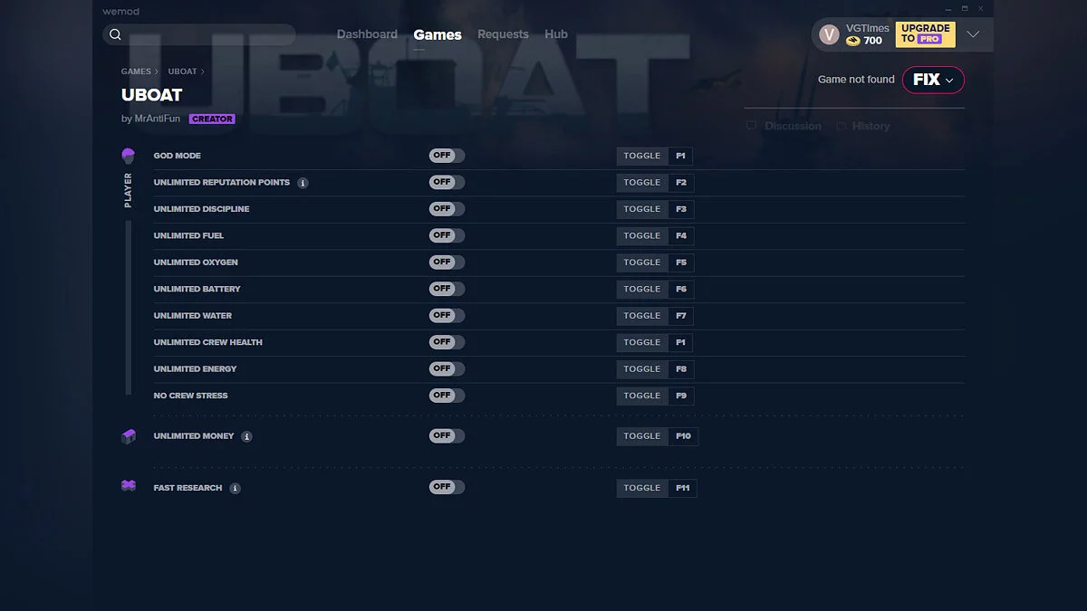 UBOAT — Трейнер (+12) от 15.10.2020 [WeMod]