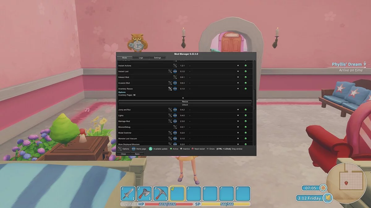 My Time at Portia — Изменение размера инвентаря