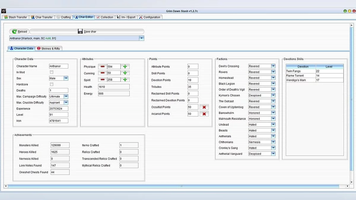 Grim Dawn — Редактор Сохранений — GD Stasher [1.6.0e]