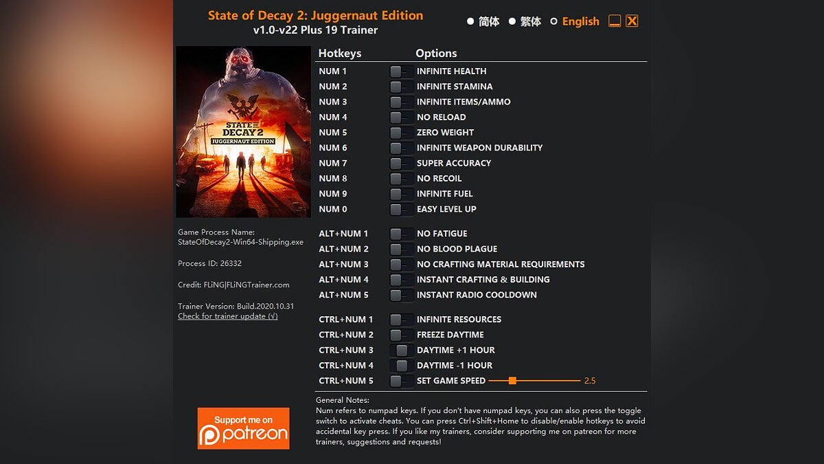State of Decay 2: Juggernaut Edition — Трейнер (+19) [1.0 - 22]