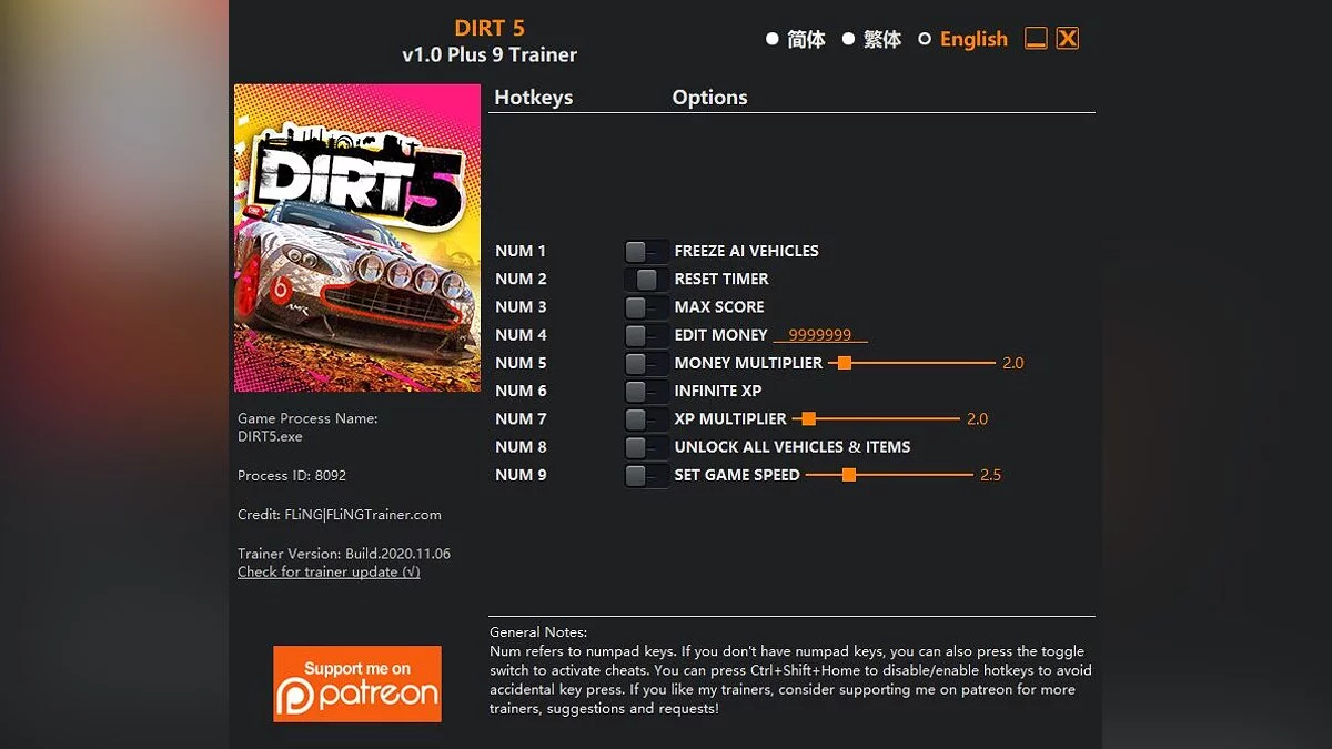 DiRT 5 — Трейнер (+9) [1.0]