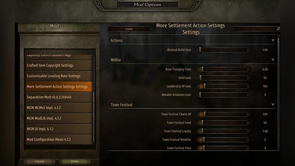 Mount &amp; Blade 2: Bannerlord — Дополнительные действия в поселениях