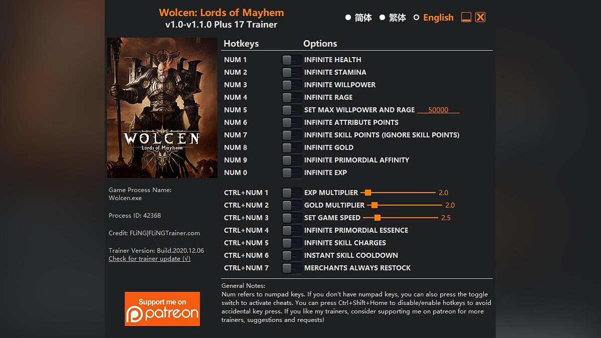 Wolcen: Lords of Mayhem — Трейнер (+12/+17) [1.0 - 1.1.0]