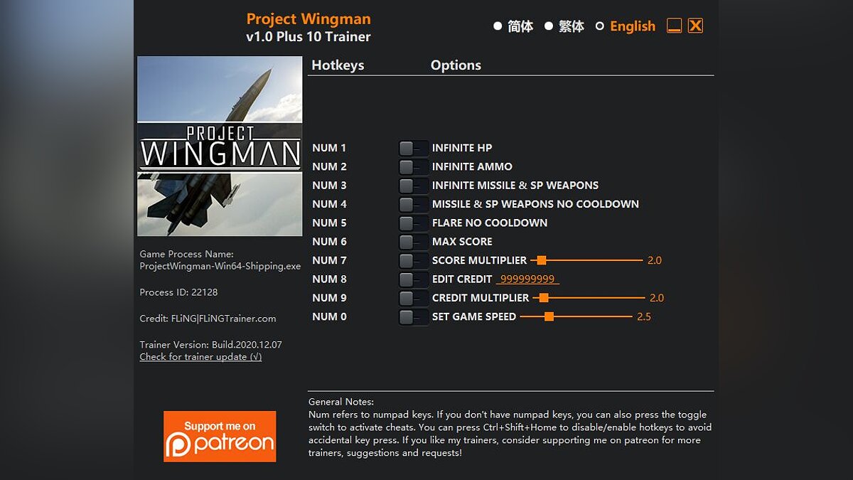 Project Wingman — Трейнер (+10) [1.0]