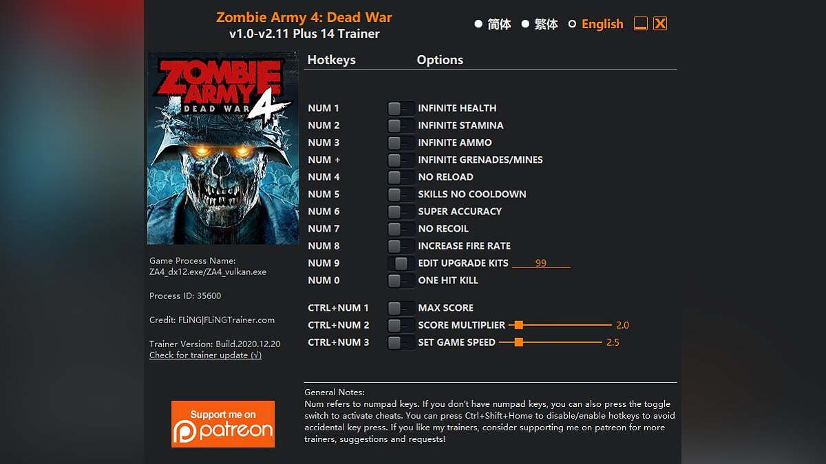 Zombie Army 4: Dead War — Трейнер (+14) [1.0 - 2.11]