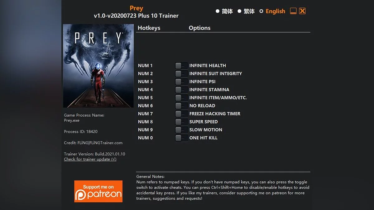 Prey — Трейнер (+10) [1.0 - UPD: 23.07.2020]