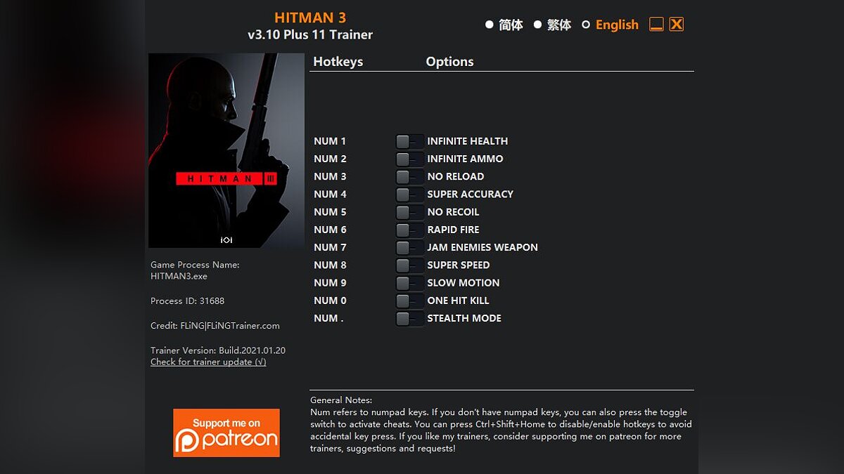 Hitman 3 — Трейнер (+11) [3.10]