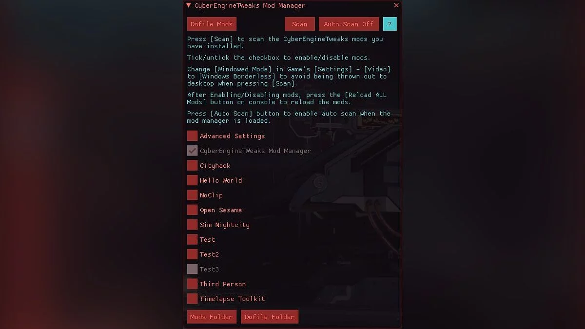 Cyberpunk 2077 — Внутриигровой менеджер модов