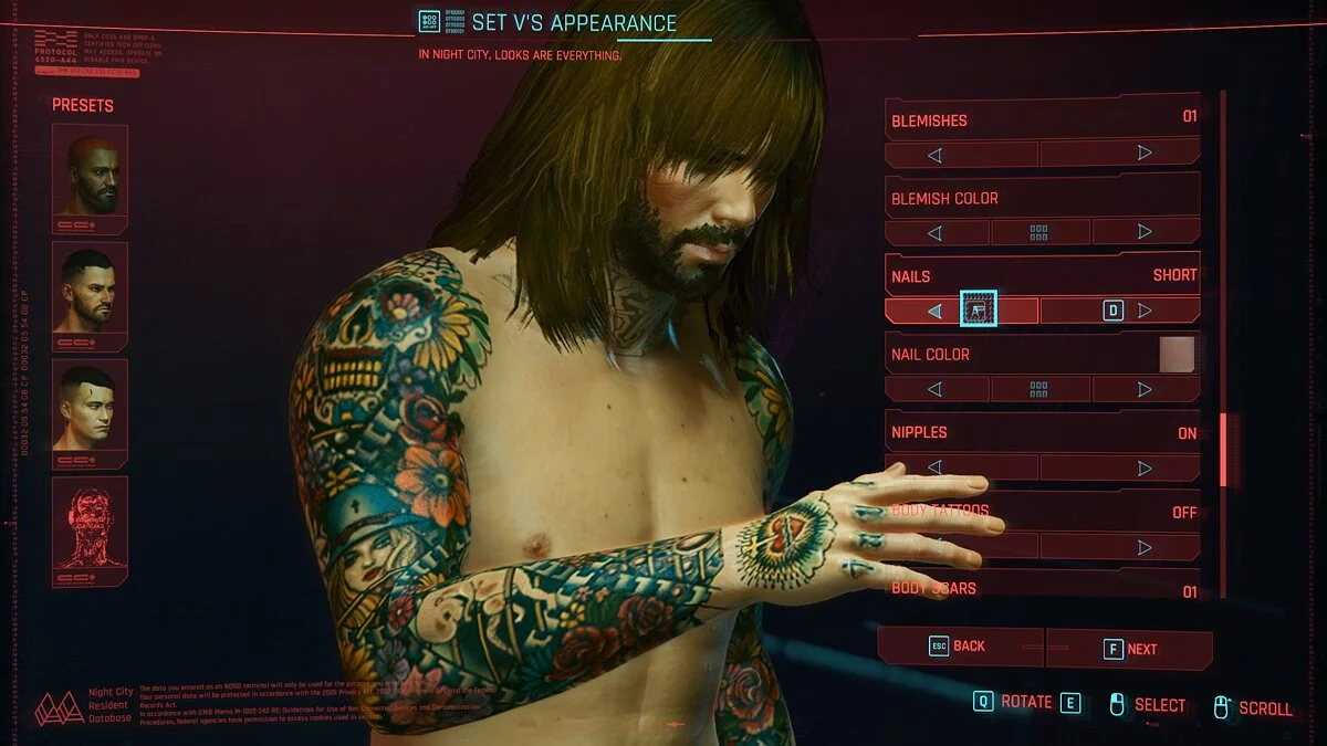 Cyberpunk 2077 — Тату рукава для мужчины Ви