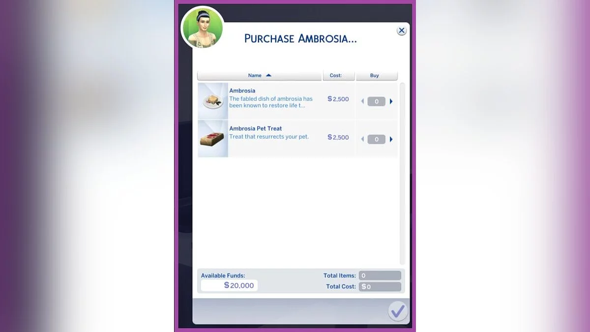 The Sims 4 — Возможность купить амброзию