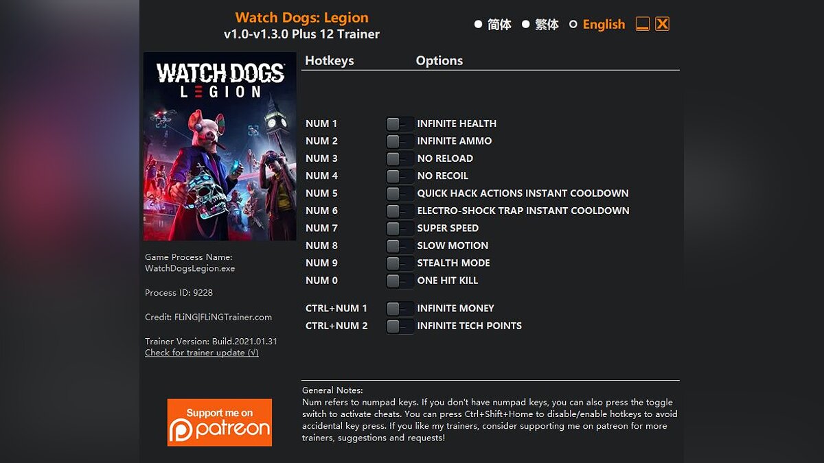 Watch Dogs Legion — Трейнер (+12) [1.0 - 1.3.0]