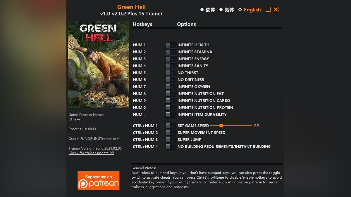 Green Hell — Трейнер (+14) [1.0 - 2.0.2]