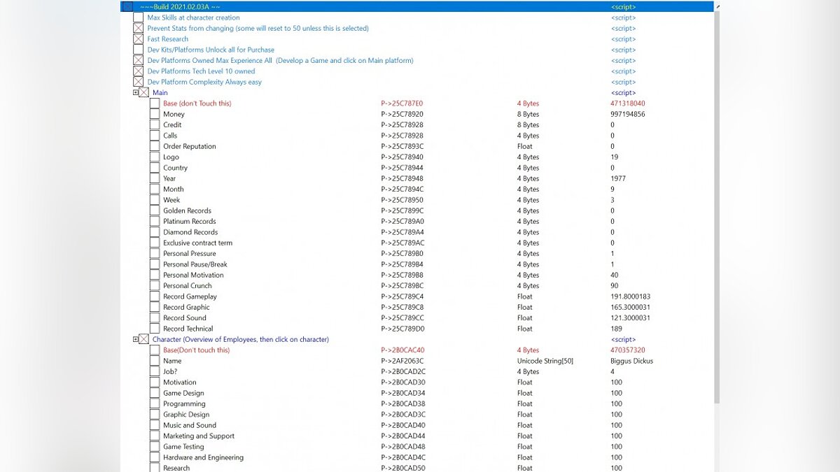 Mad Games Tycoon 2 — Таблица для Cheat Engine [Build 2021.02.05A]