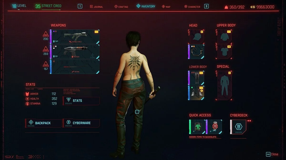 Cyberpunk 2077 — Татуировка волк из игры «Ведьмак 3: Дикая охота»