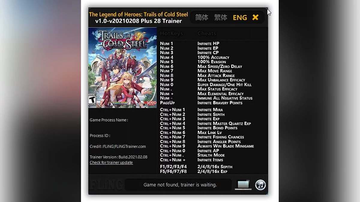 Legend of Heroes: Trails of Cold Steel — Трейнер (+28) [1.0-v20210208]