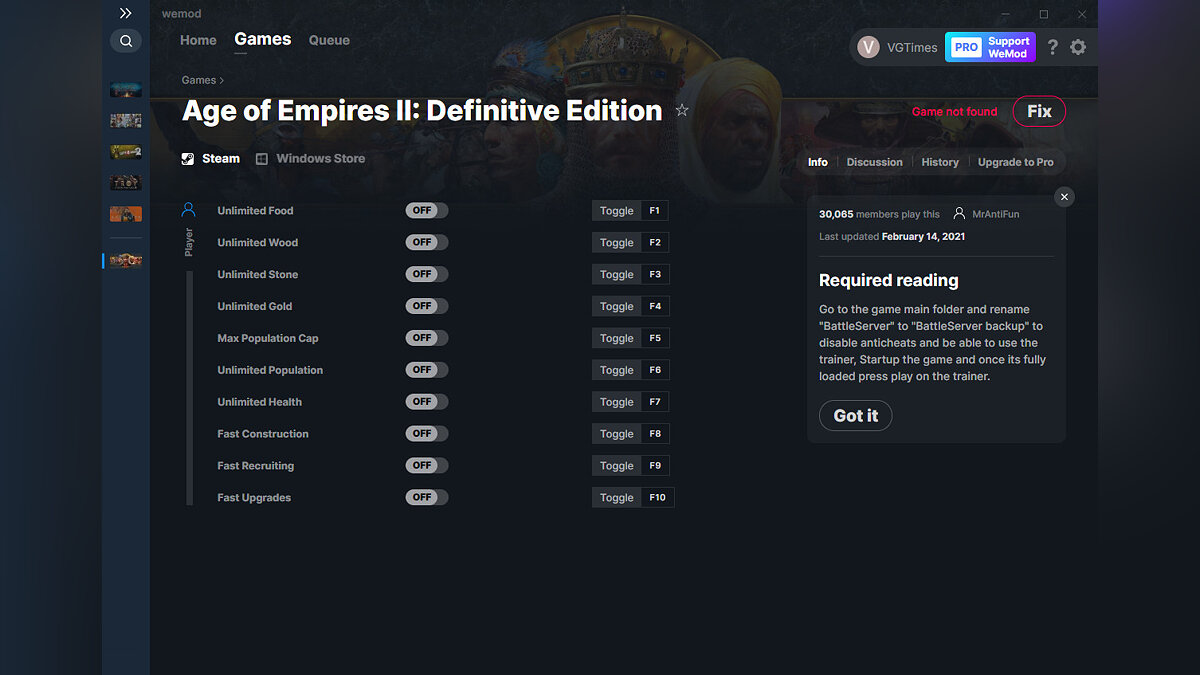 Age Of Empires 2: Definitive Edition — Трейнер (+10) от 14.02.2021 [WeMod]