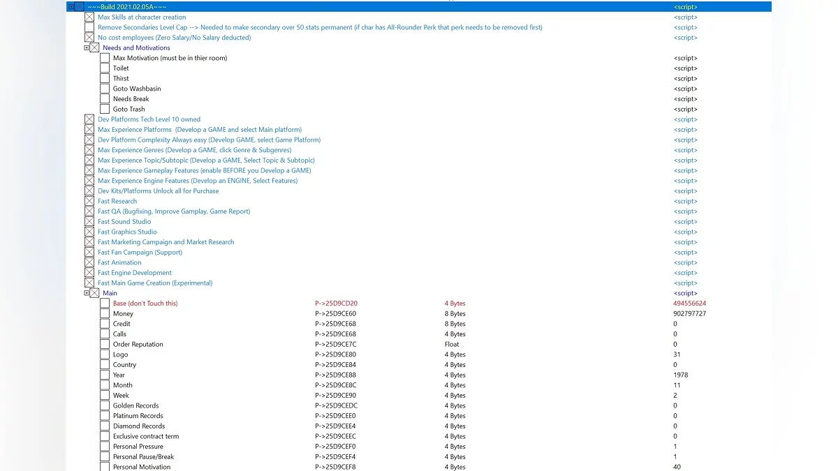 Mad Games Tycoon 2 — Таблица для Cheat Engine [Build 2021.02.12A]
