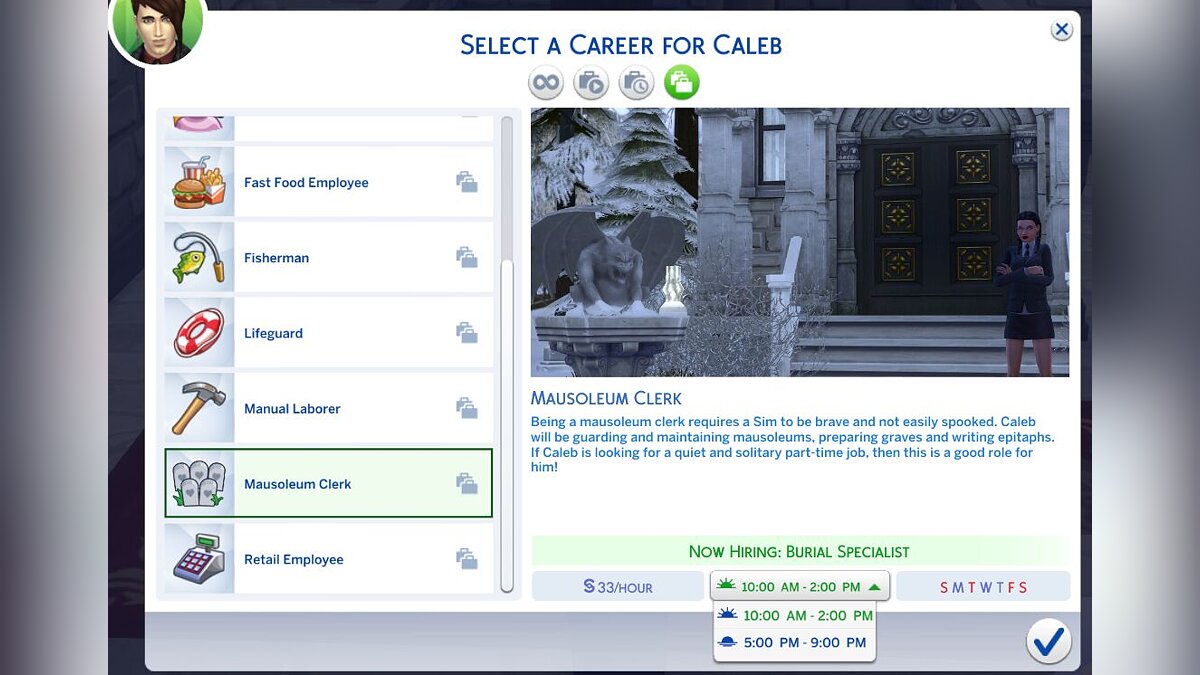 The Sims 4 — Карьера работника мавзолея с карточками шанса