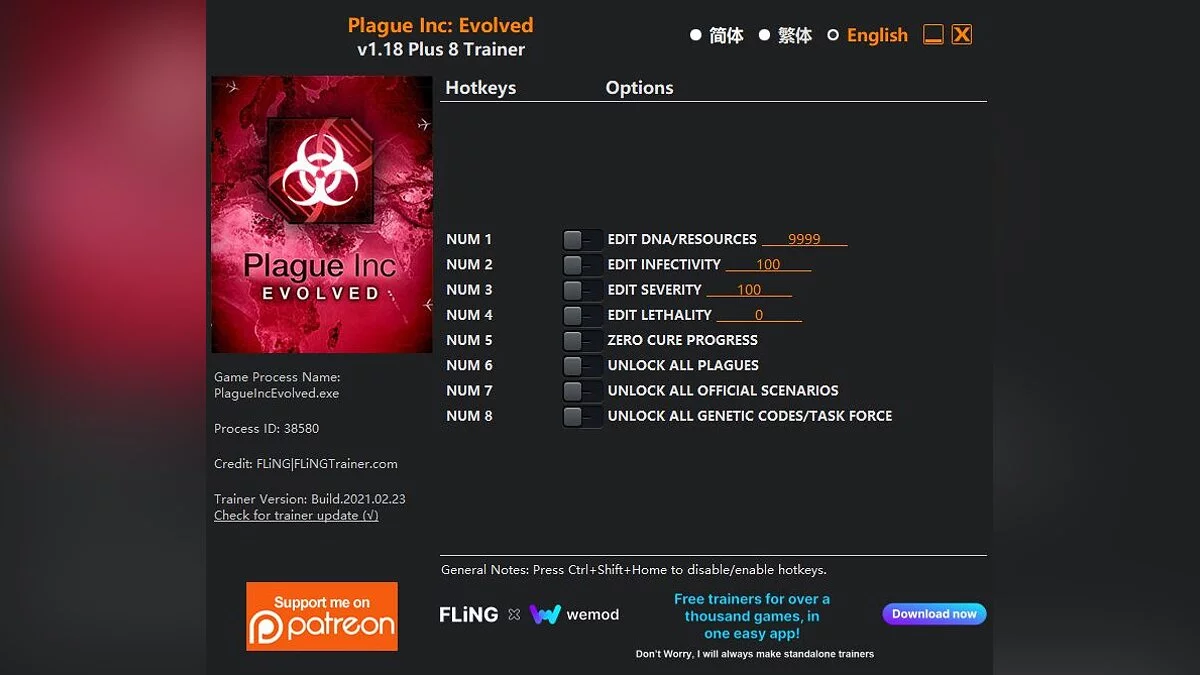 Plague Inc: Evolved — Трейнер (+8) [1.16.10 - 1.18]