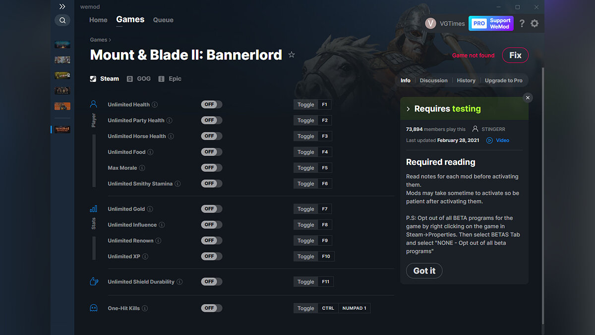 Mount &amp; Blade 2: Bannerlord — Трейнер (+12) от 28.02.2021 [WeMod]